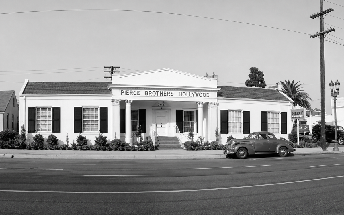 A former Pierce Brothers Mortuary, directly across from Hollywood Forever Cemetery.