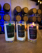 Hollywood Distillery candle collection (Gin, Vodka, Rye) in the barrel room